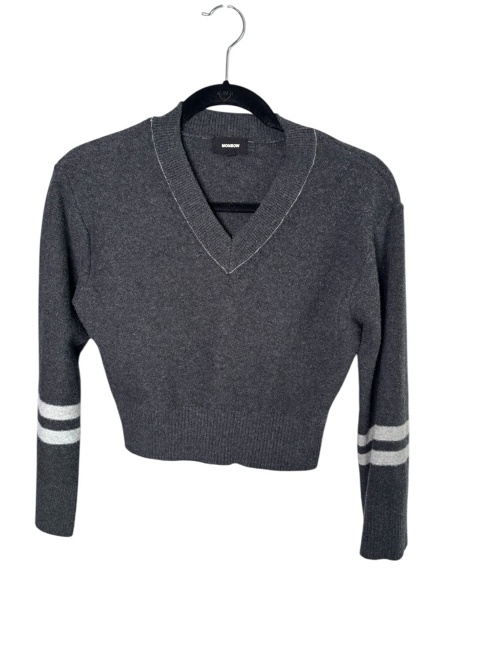 Monrow Dark Gray Cropped V Neck Long Sleeve Sweater Size XS